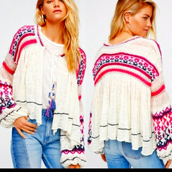 Free People Boho Chic Ivory Knit Cardi